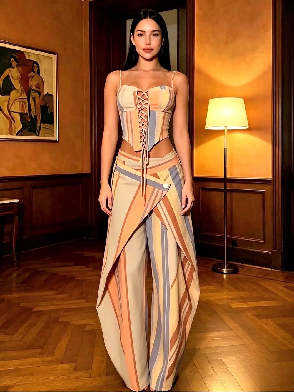 Two Piece Outfit Striped Wide Leg Set